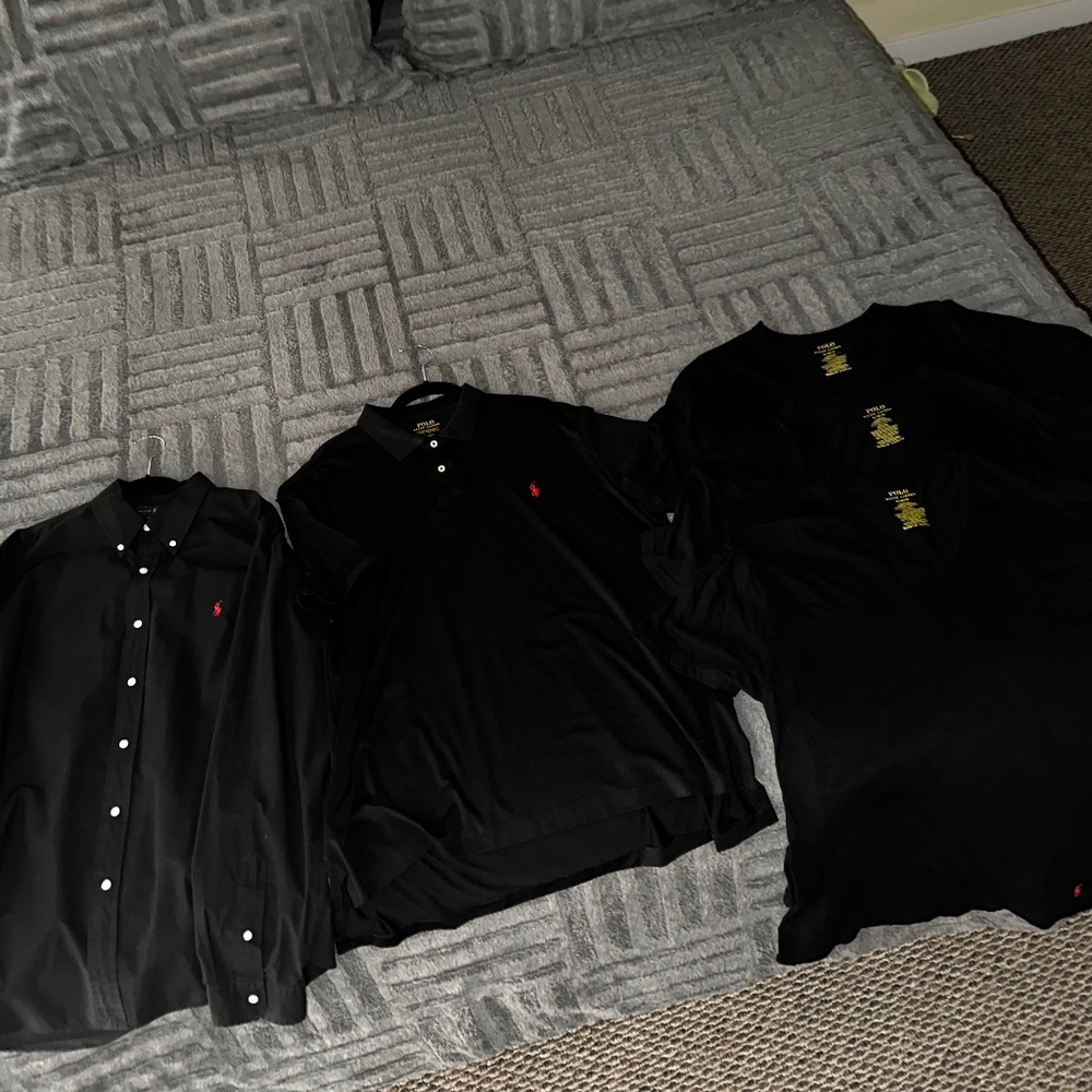 Ralph Lauren Black Sale - 1 Blk Button Up, 1 Blk Performance Polo, 3 Blk V- Neck